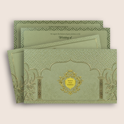 Pista Green Embossed Floral Marriage Card - KPR07530