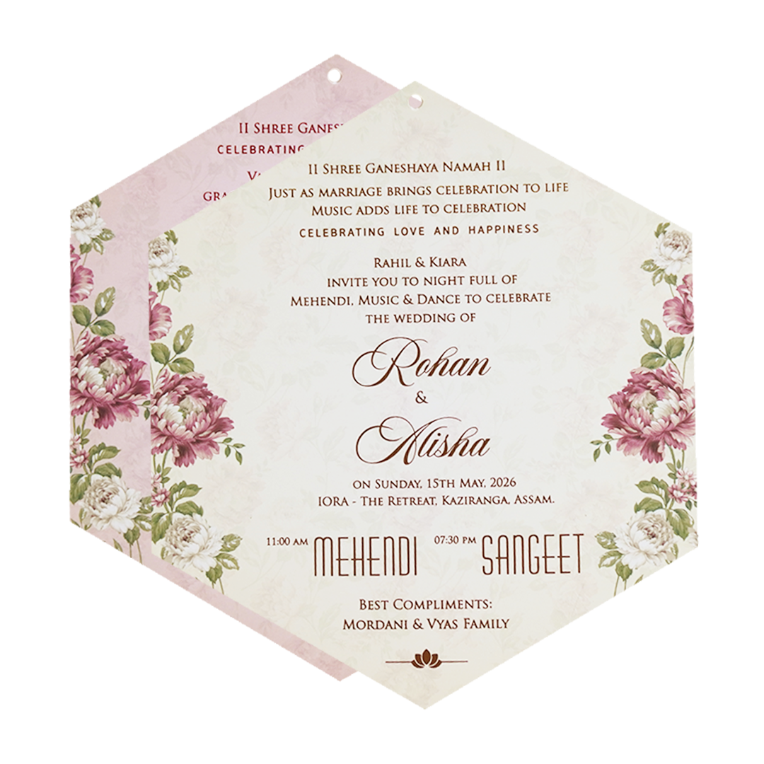 Pink Floral Parrot Laser Cut Wedding Card - KFR15170