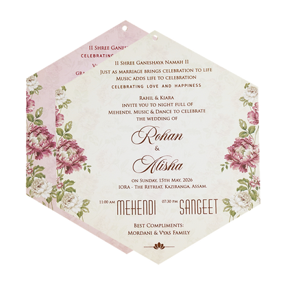 Pink Floral Parrot Laser Cut Wedding Card - KFR15170