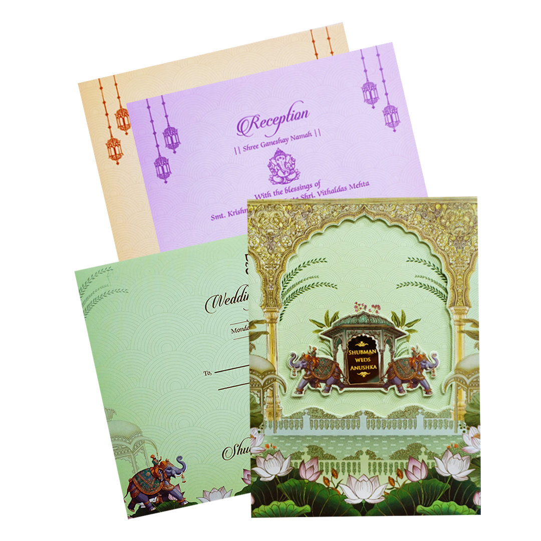 Royal Green Padded Gold Foil Wedding Invitation Card-krb09510