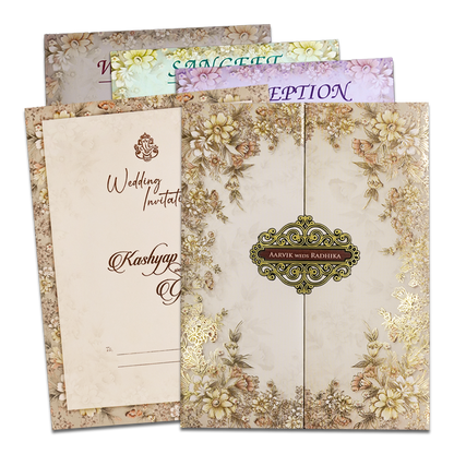 Cream Floral Padded Wedding Card-KSH72430