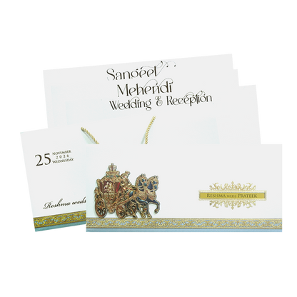 White Royal Carriage Theme Wedding Invitation-KPR24870