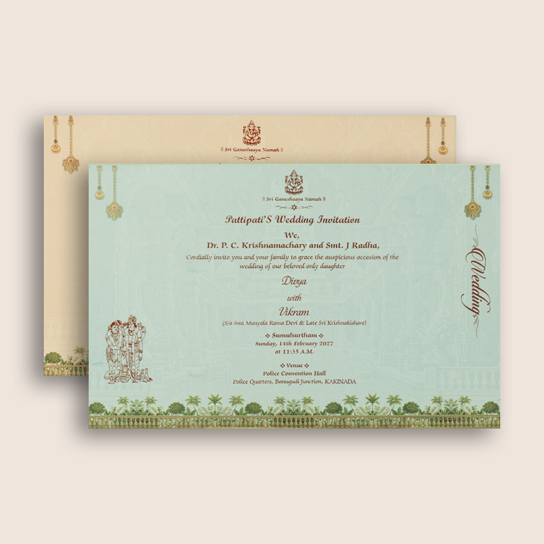 Sandal Lord Balaji Padmavathi Padded Wedding Card -  KNAK4706