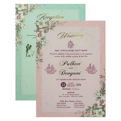 Grey Floral Border Padded Wedding Card-KJTS1814