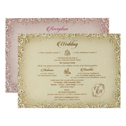 Grey Gold Floral Gatefold Padded Wedding Card-KRB09250