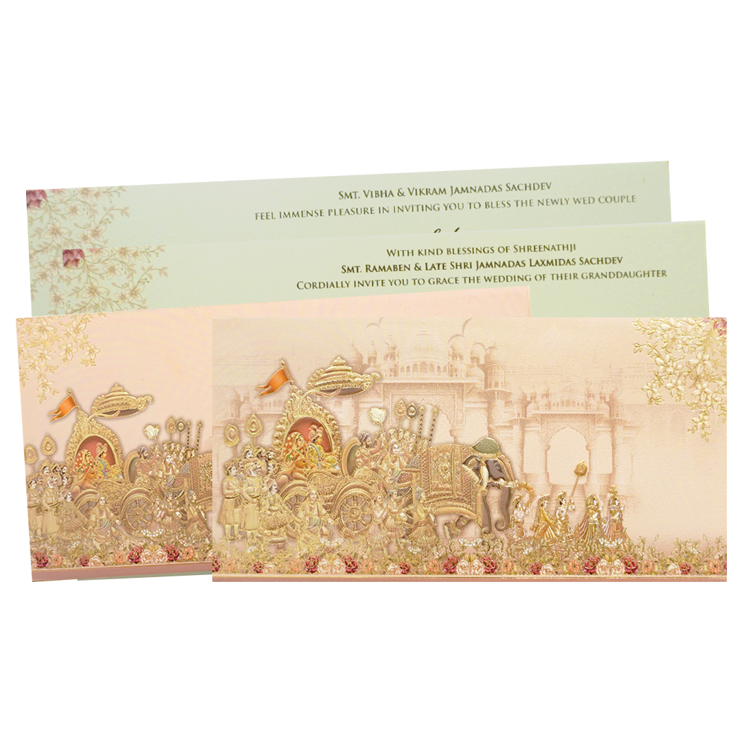 Peach Royal Baraat Boxed Type Wedding Card-KPR06520