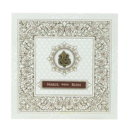 White Floral Border Wedding Card-KRE28560