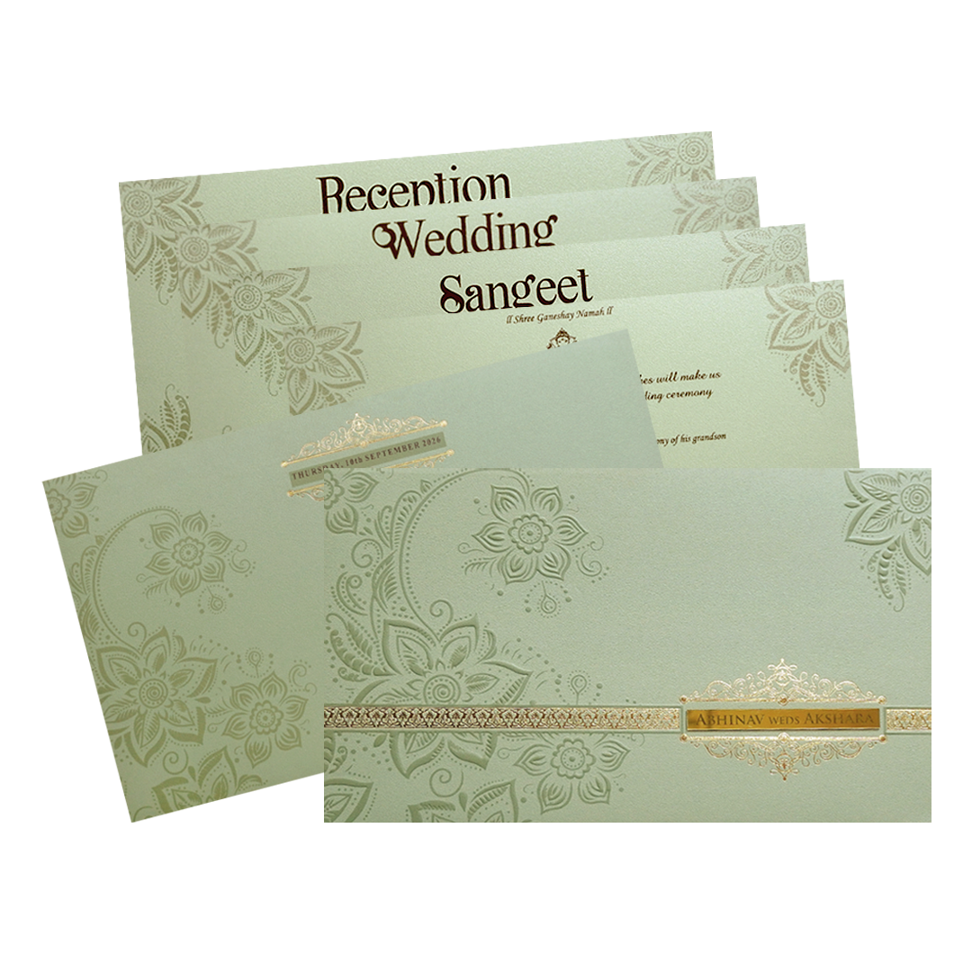 Mint Green Mandala Border Wedding Invitation Card-King of Cards