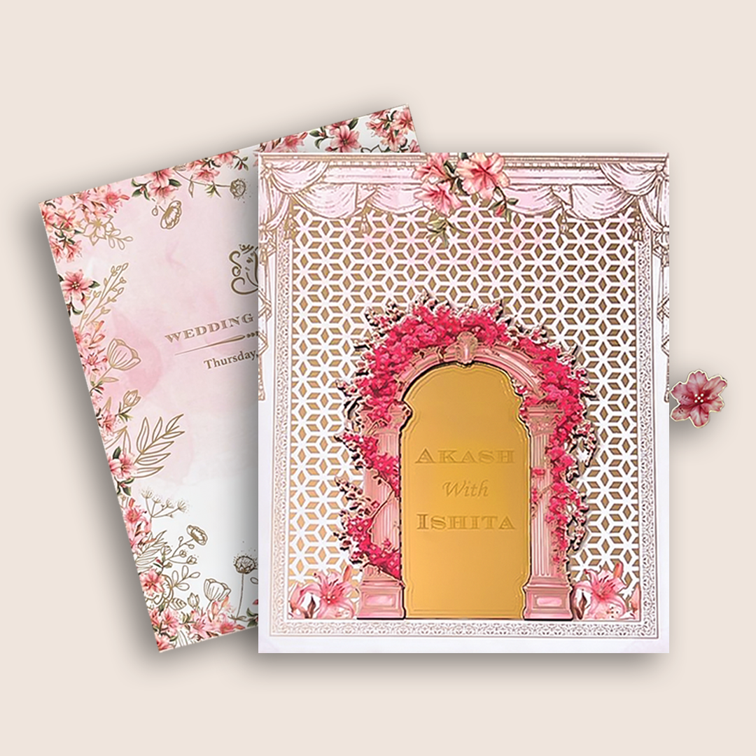 White Royal Floral Arch Premium Luxury Invitation - KNLW202567