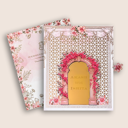 White Royal Floral Arch Premium Luxury Invitation - KNLW202567