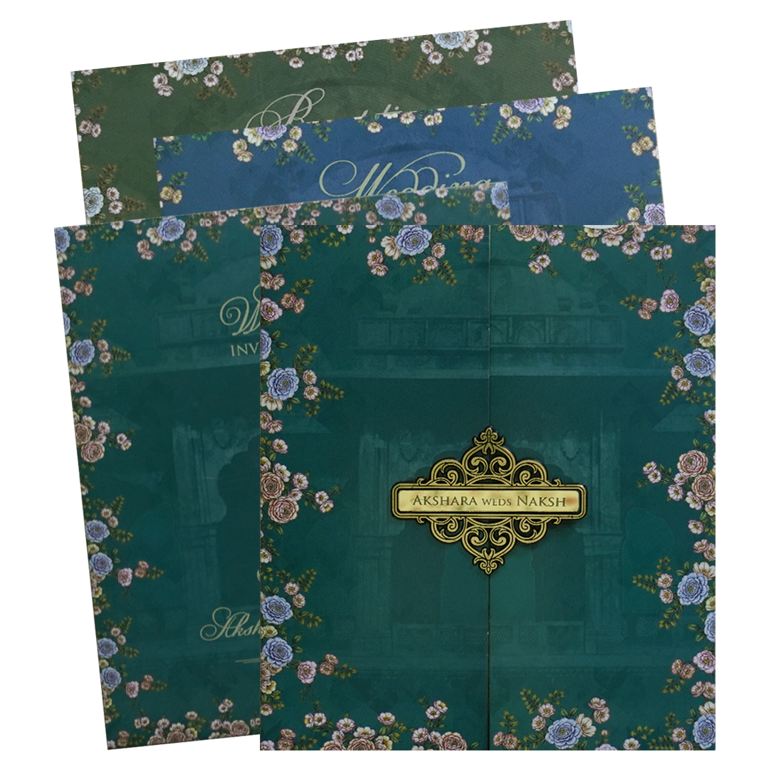 GreenFloral Ornate Wedding Invitation Card - KVN07580