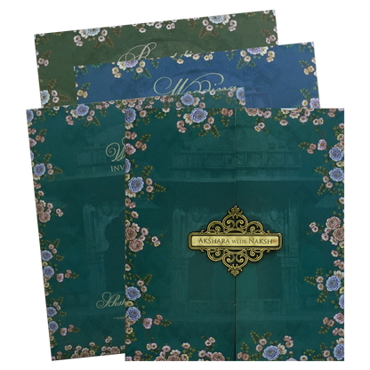 GreenFloral Ornate Wedding Invitation Card - KVN07580