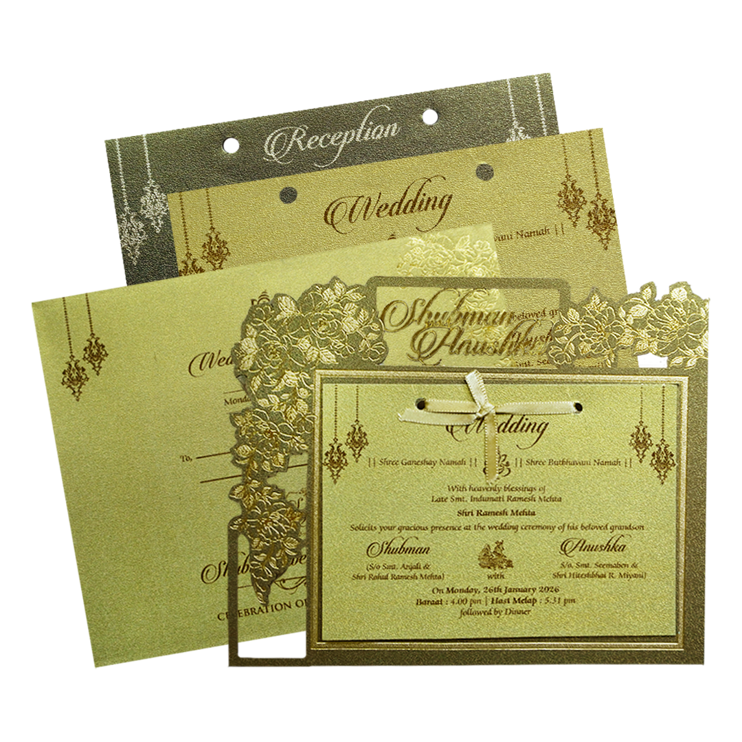 Gold MDF Laser Cutout Wedding Invitation Card-KRB09150