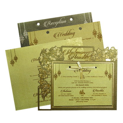 Gold MDF Laser Cutout Wedding Invitation Card-KRB09150