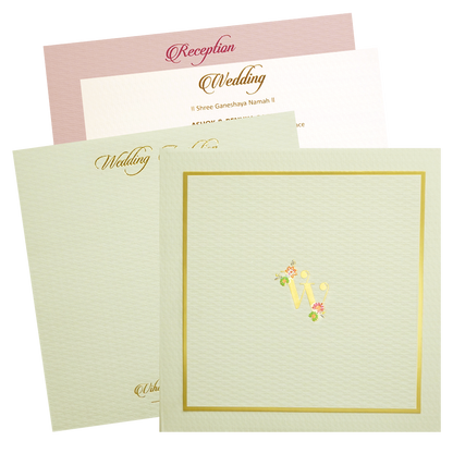 Green-Gold Minimal Monogram Wedding Card - KMMWD1140
