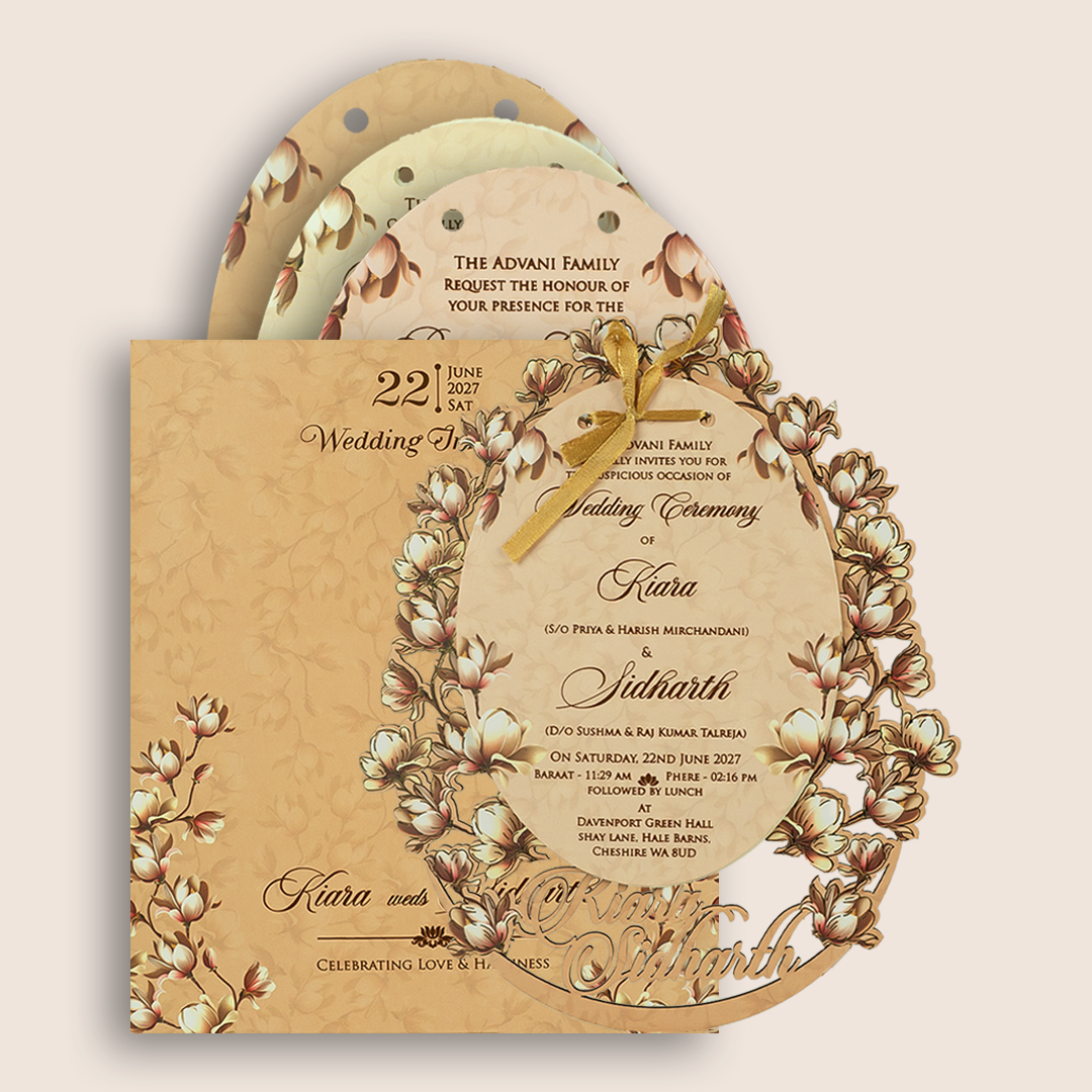 Sandal Floral Laser Cut MDF Marriage Invitation - KFR14040