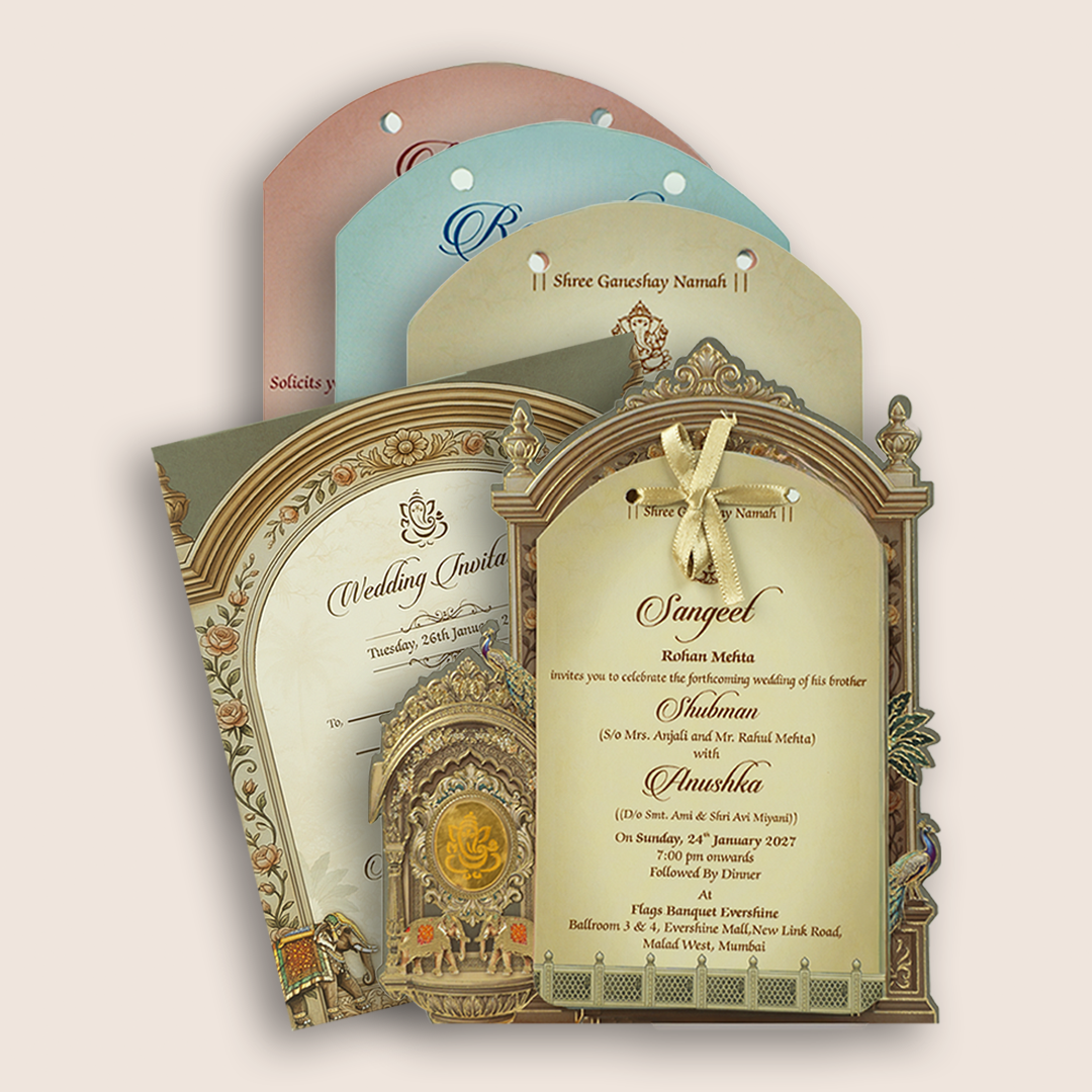Grey Arch MDF Laser Cut Wedding Invitation Card - KRB10080
