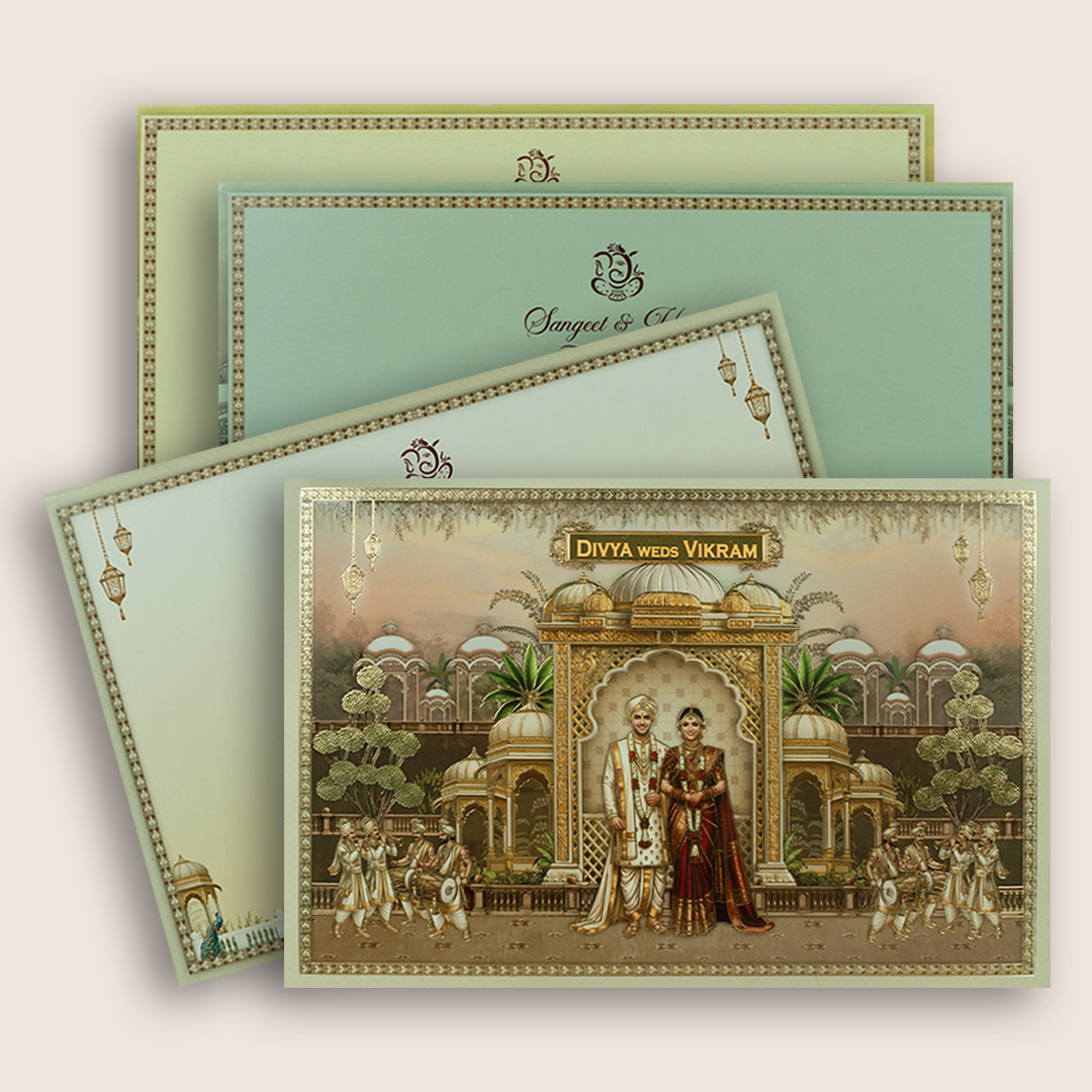 Pastel Green Bride Groom Wedding Invitation Card - KNKT1903C