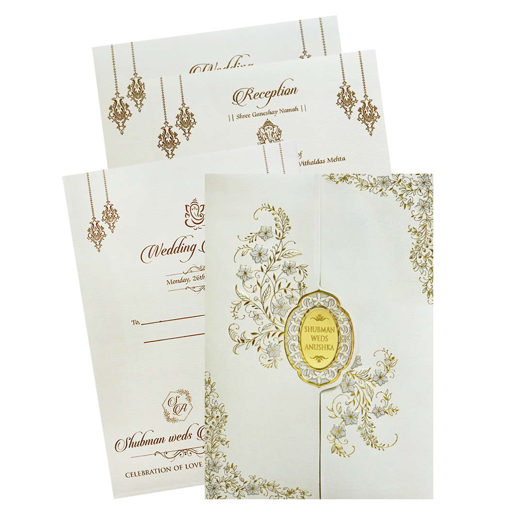 Royal White Embossed Door Style Wedding Invitation Card-KRB09111