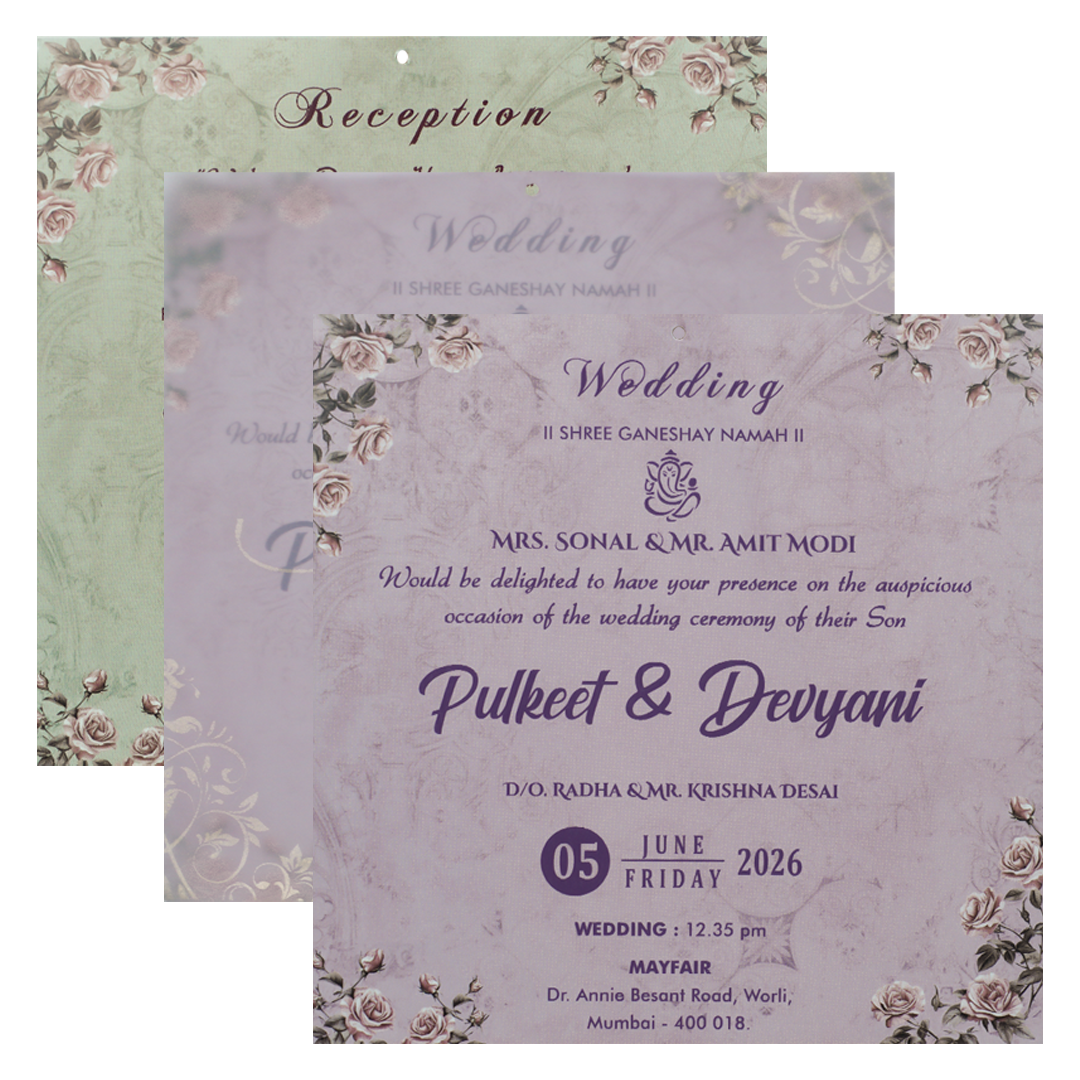 Pink Laser Cut Padded Wedding Card-KJTS1808