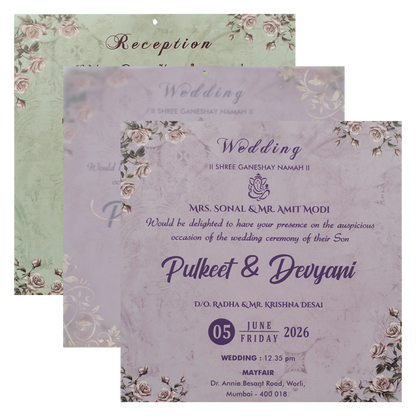 Pink Laser Cut Padded Wedding Card-KJTS1808