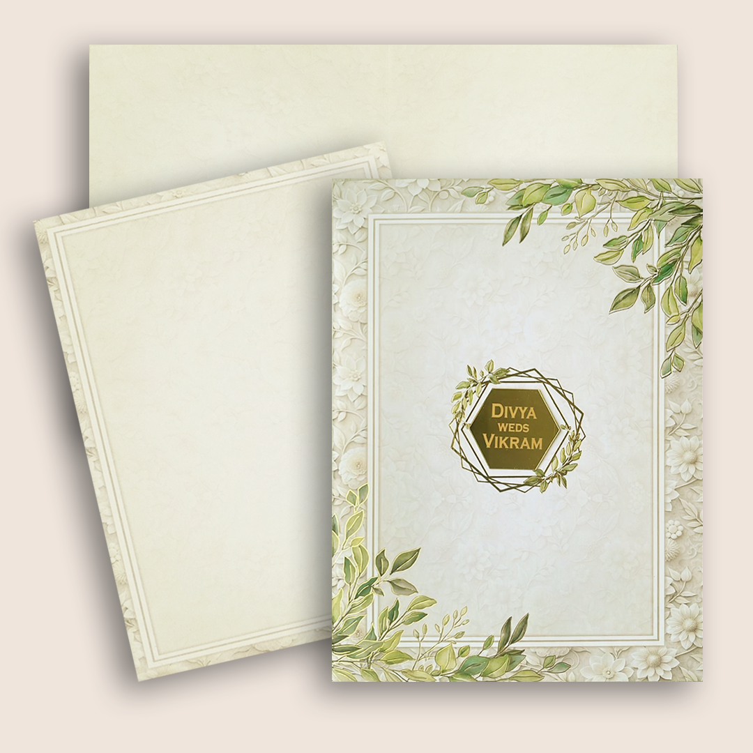 Grey Leaf Pattern Wedding Card - KNKC4093