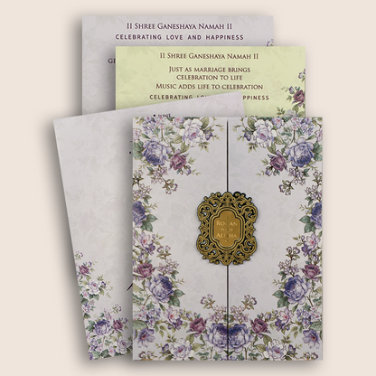 Lavender Floral Door Style Padded Wedding Invitation - KFR17320