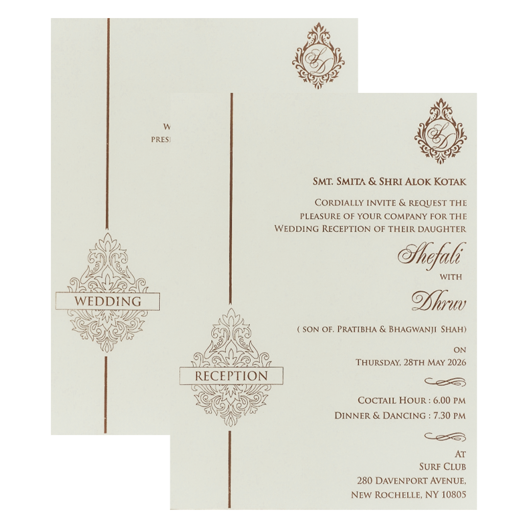 White Gold Geometric Padded Wedding card-KRE28230