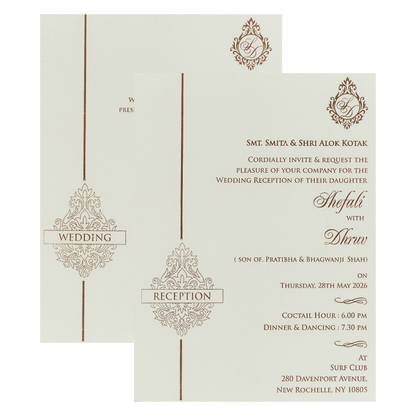 White Gold Geometric Padded Wedding card-KRE28230