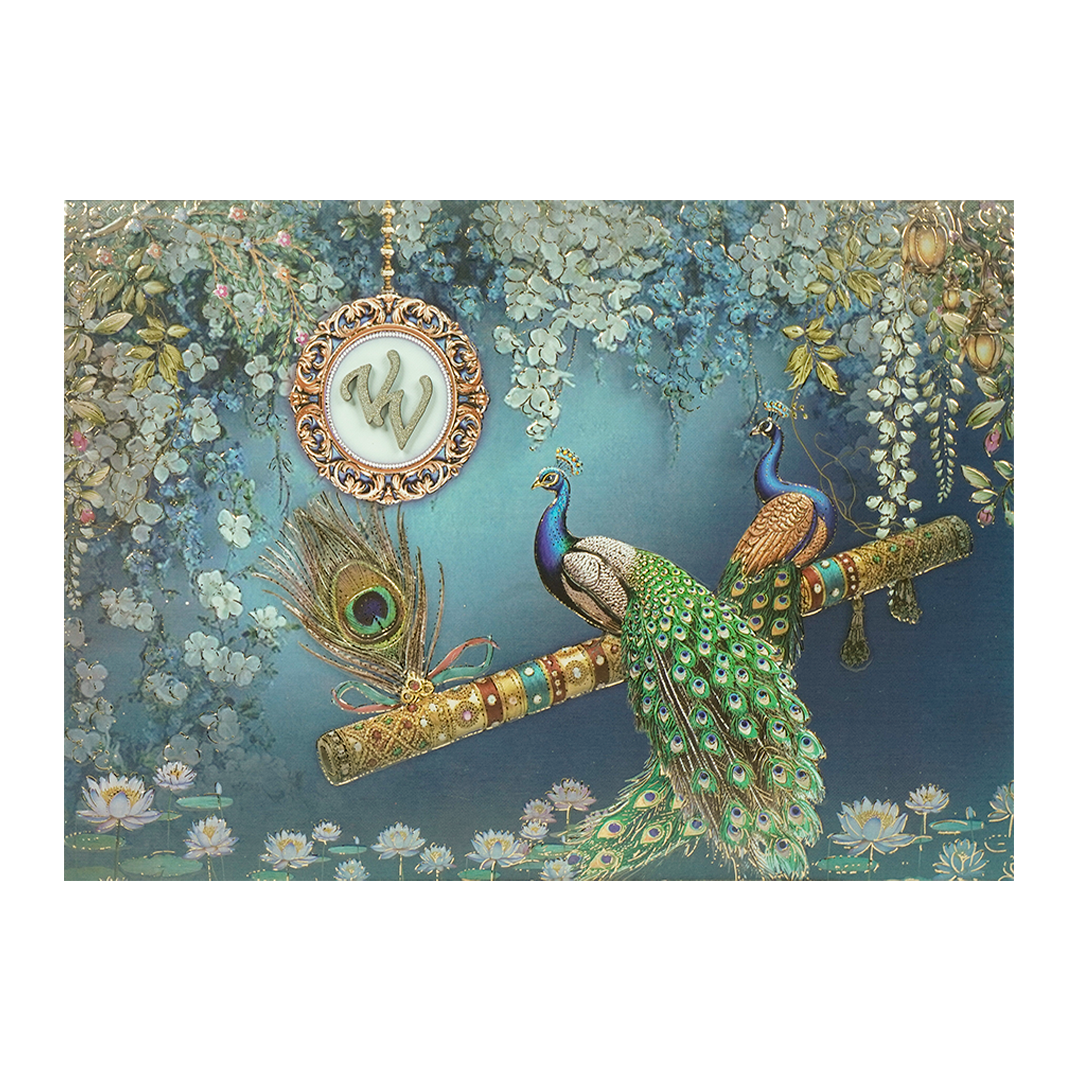 Navy Blue Peacock Bag Style Wedding Card-KSI65160