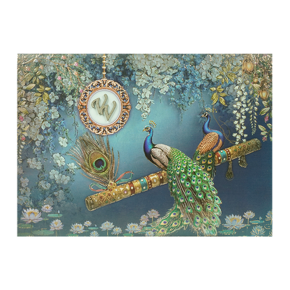 Navy Blue Peacock Bag Style Wedding Card-KSI65160