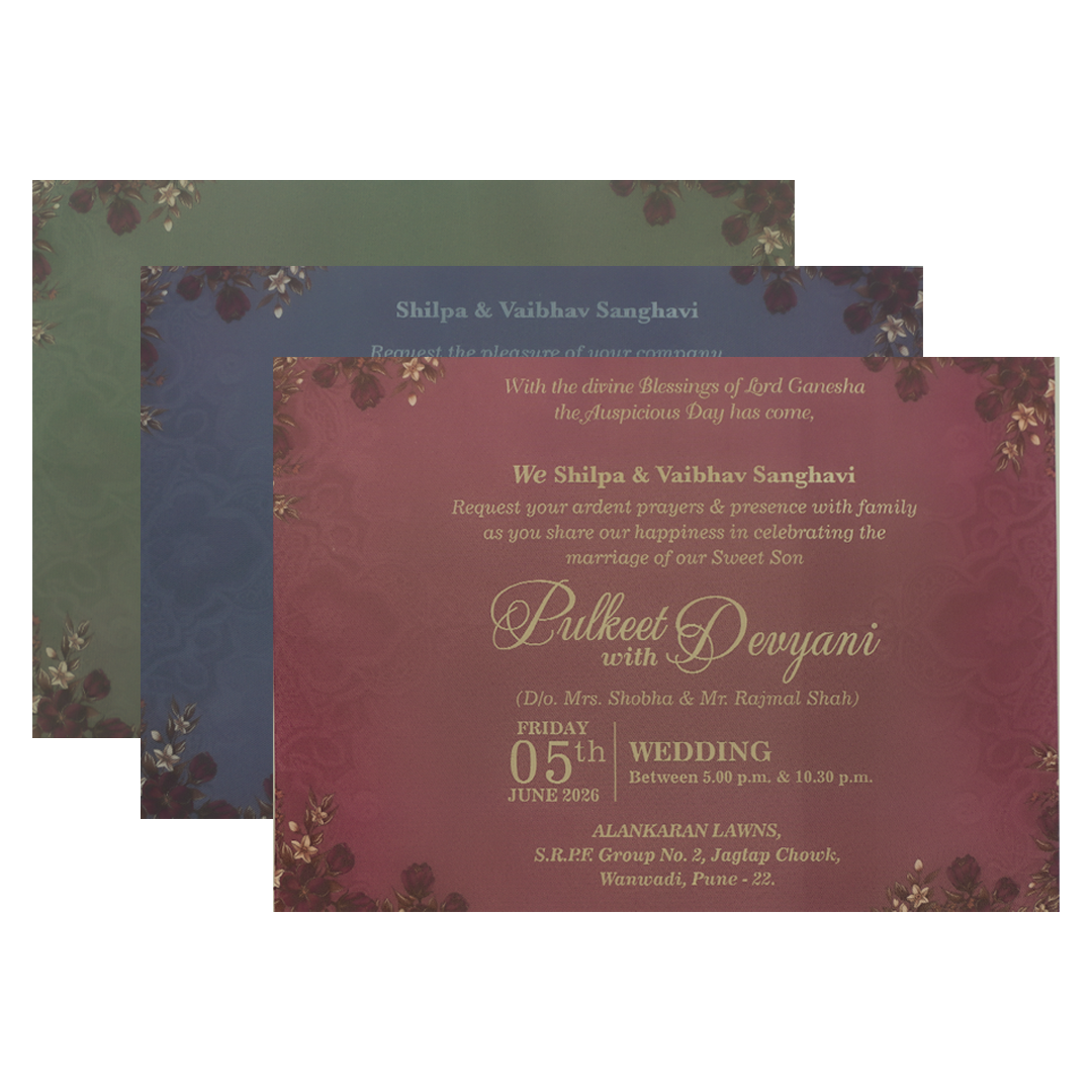 Buy Voilet Floral Gold Padded Wedding Card