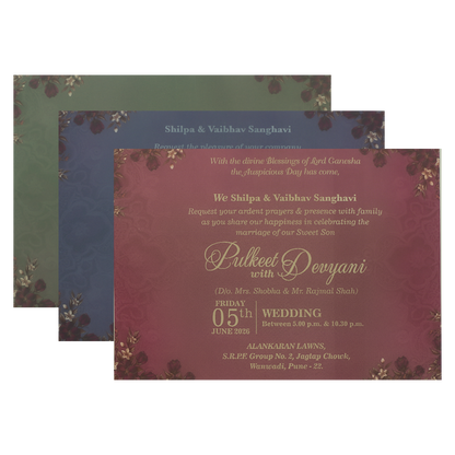 Buy Voilet Floral Gold Padded Wedding Card