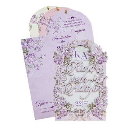 Luxury Lavender Floral Laser-Cut Wedding Card - KFR15100