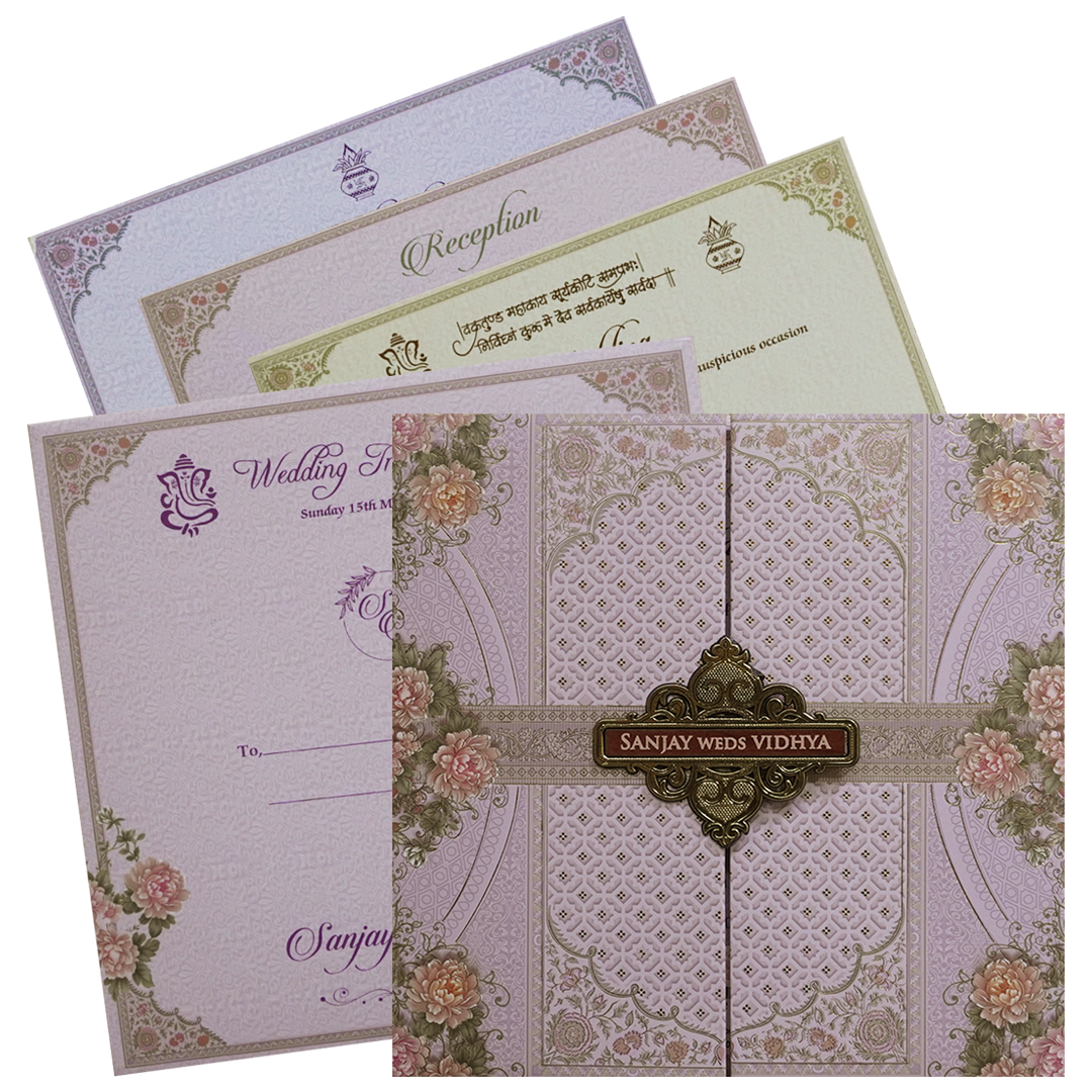 Lavender Floral Padded Wedding Card - KSH72760