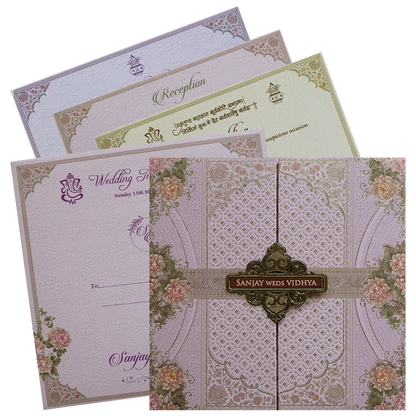 Lavender Floral Padded Wedding Card - KSH72760