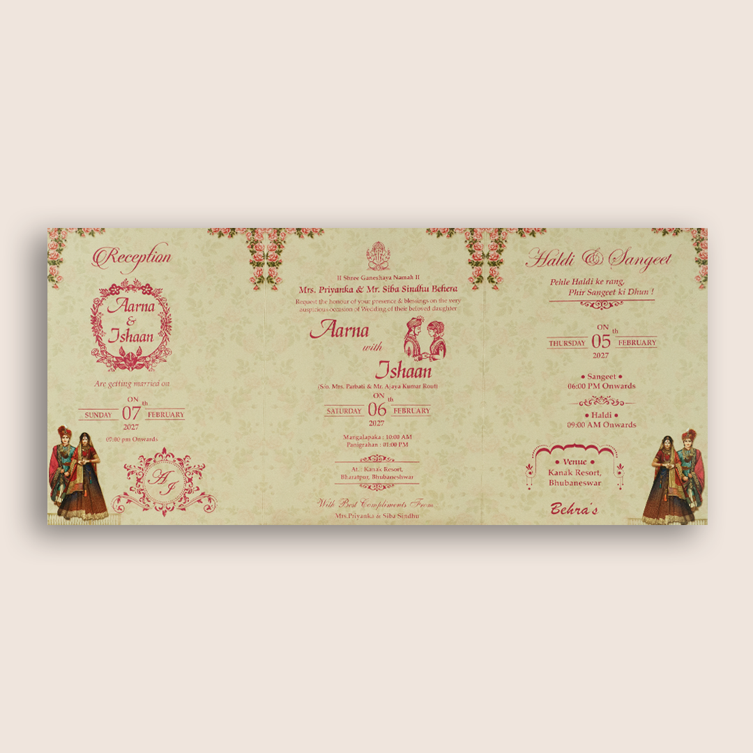 Cream Laser Cut Bride Groom Bag Style Marriage Card - KSH73220