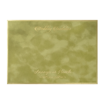 Olive Green Initials Padded Wedding Card-KMMWD1161