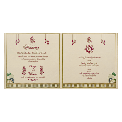 Navy Blue Kamadhenu Palm Wedding Card-KNKD8113