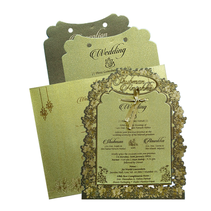 Gold Laser Cut Foil Wedding Invitation Card with Custom Name-KRB09140