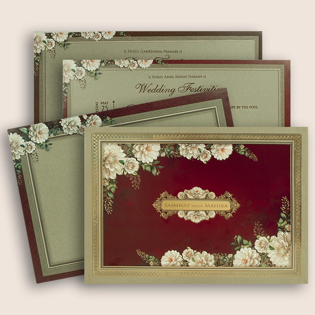 Dark Pink Floral Padded Invitation Card - KRE28720