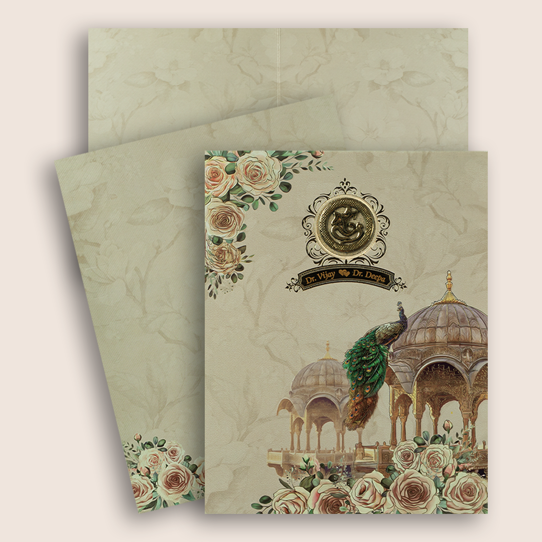Cream Royal Peacock Invitation Card-KNKN6303