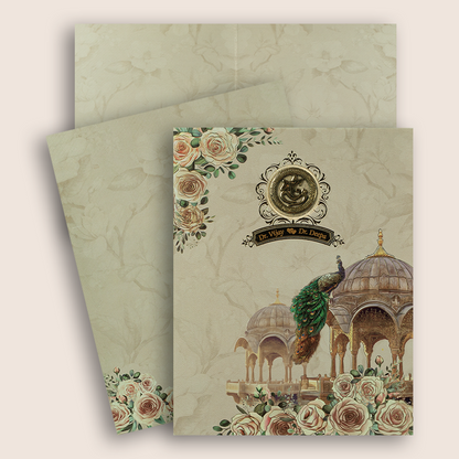 Cream Royal Peacock Invitation Card-KNKN6303