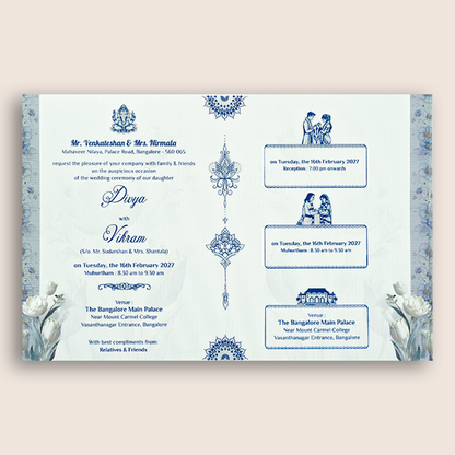 Blue White Floral Wedding Card - KNKJ1162