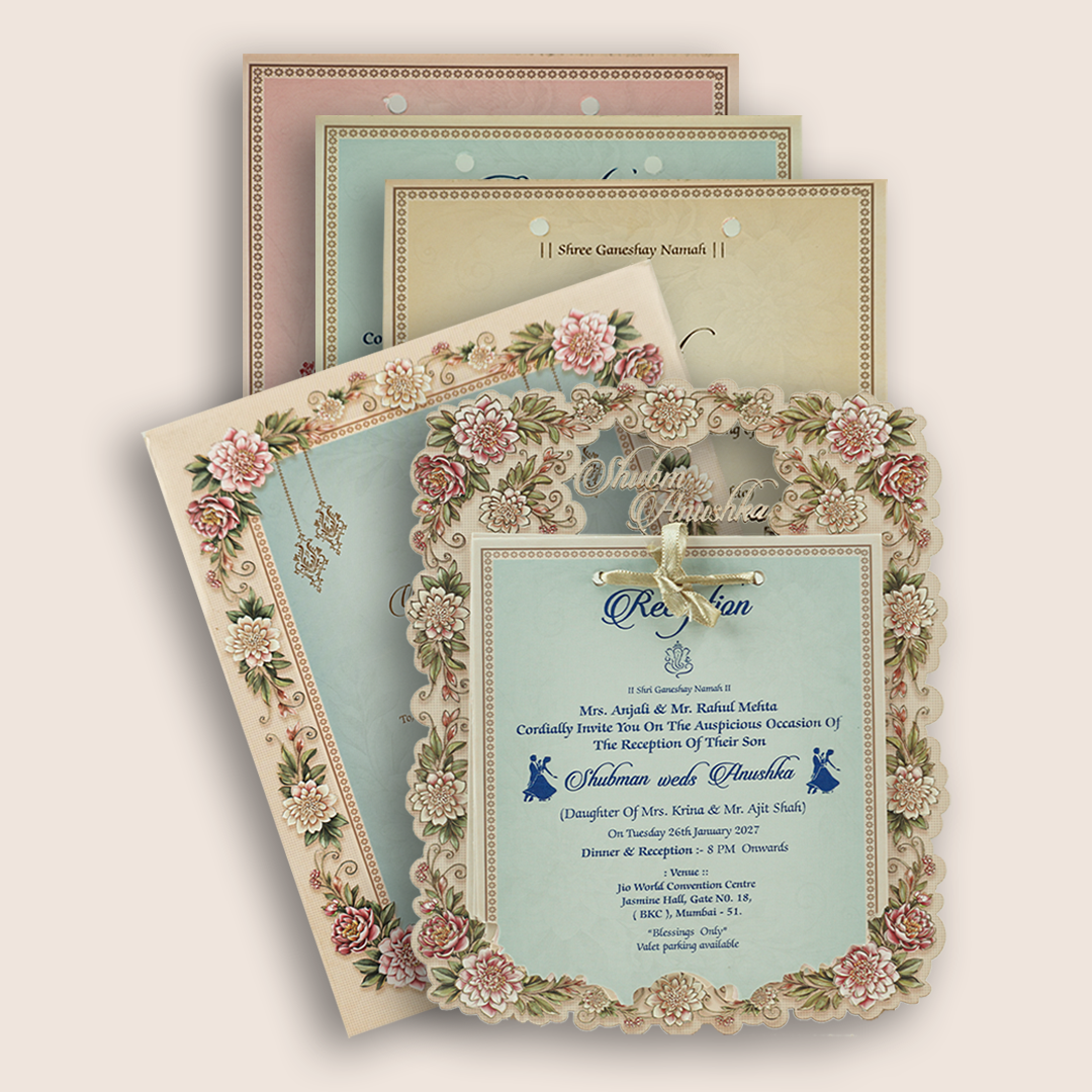 Pastel Pink Floral MDF Laser Cut Wedding Invitation - KRB10060