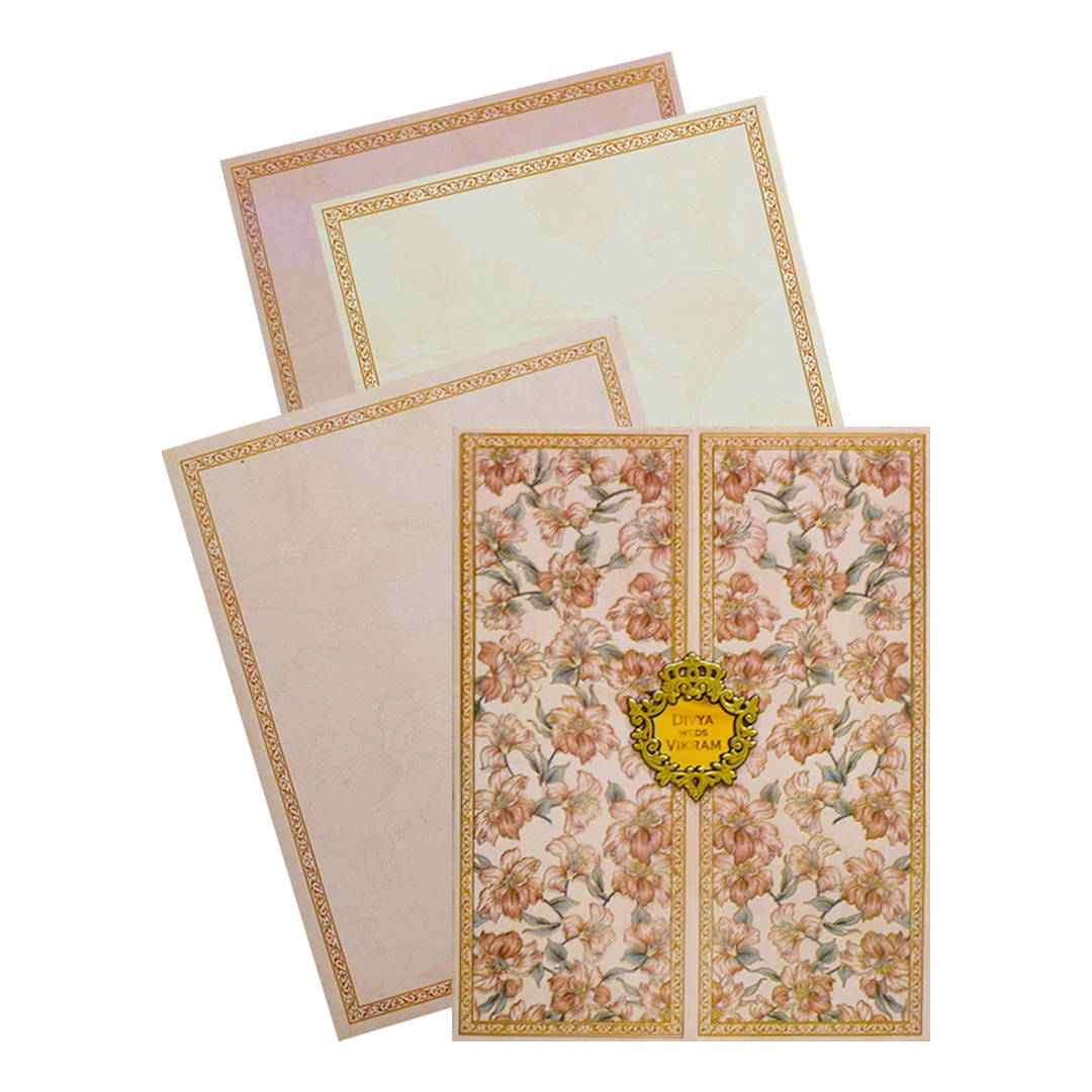 Peach Hibiscus Floral Door Invitation-King of Cards