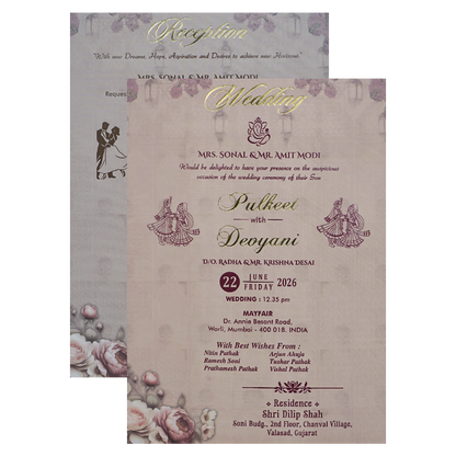 Beige Padded Floral Wedding Card-KJTS1741