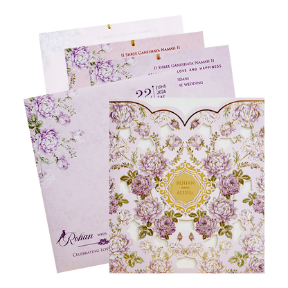 Lavender Floral Laser Cut Wedding Card - KFR14250