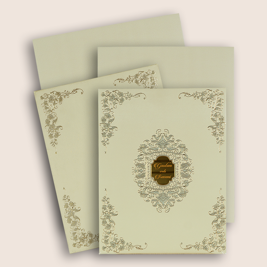 Cream Padded Grey Floral Wedding Card - KAA06420