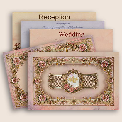 Pink Floral Laser Cut Padded Invitation Card - KPR026150